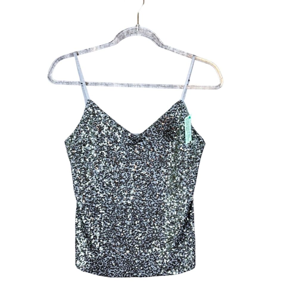 Vtg The Limited Silver Sparkle Metallic V Neck Tank Swiftie Y2K Sequin Party, M
